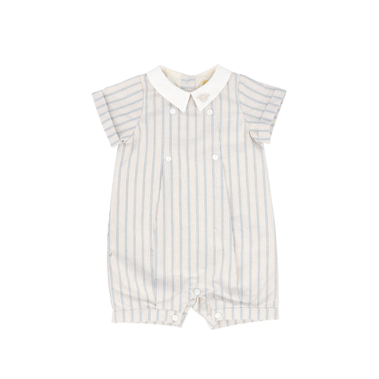 LE BOURDON BEIGE DOUBLE STRIPE BUTTON PLEAT ROMPER