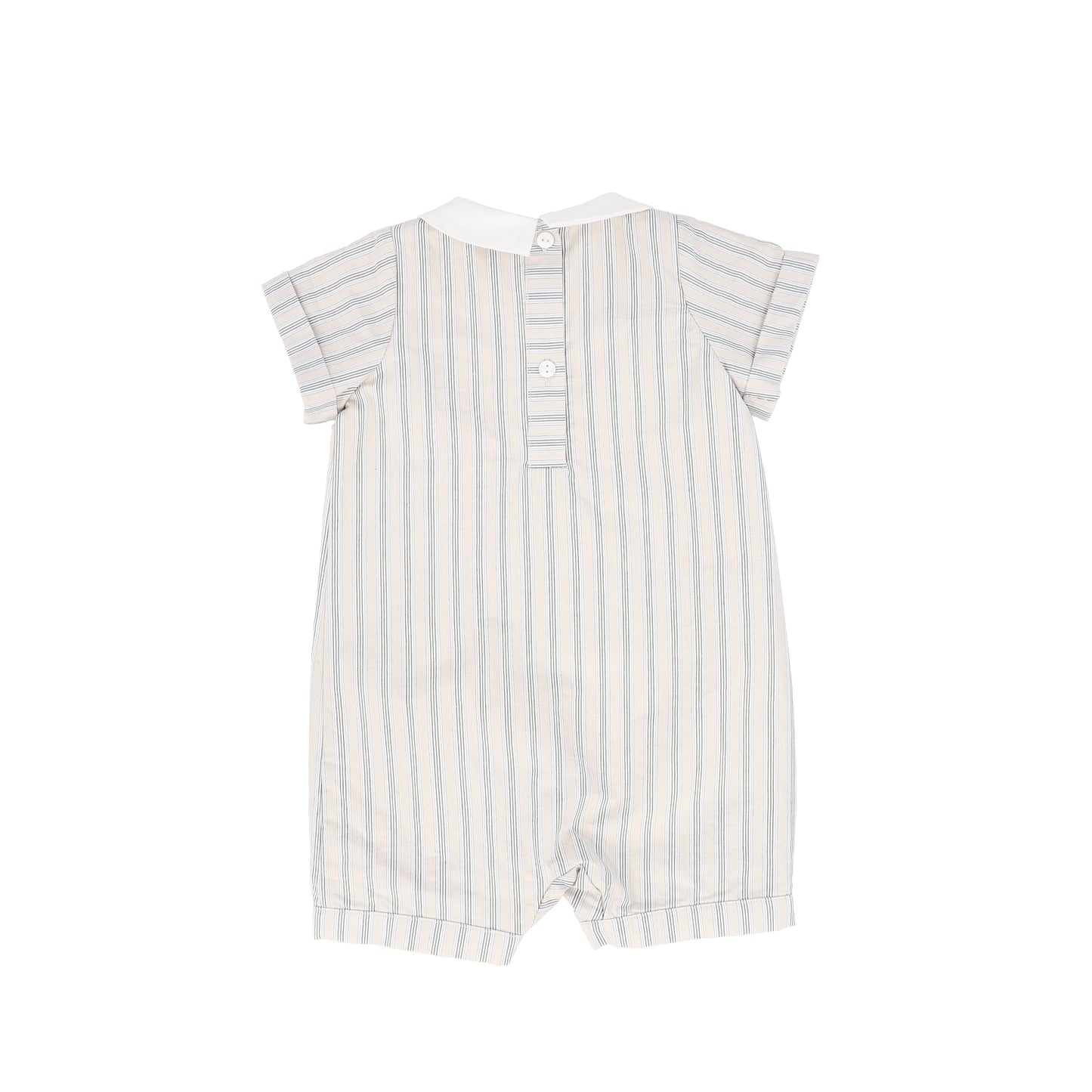 LE BOURDON BEIGE DOUBLE STRIPE BUTTON PLEAT ROMPER