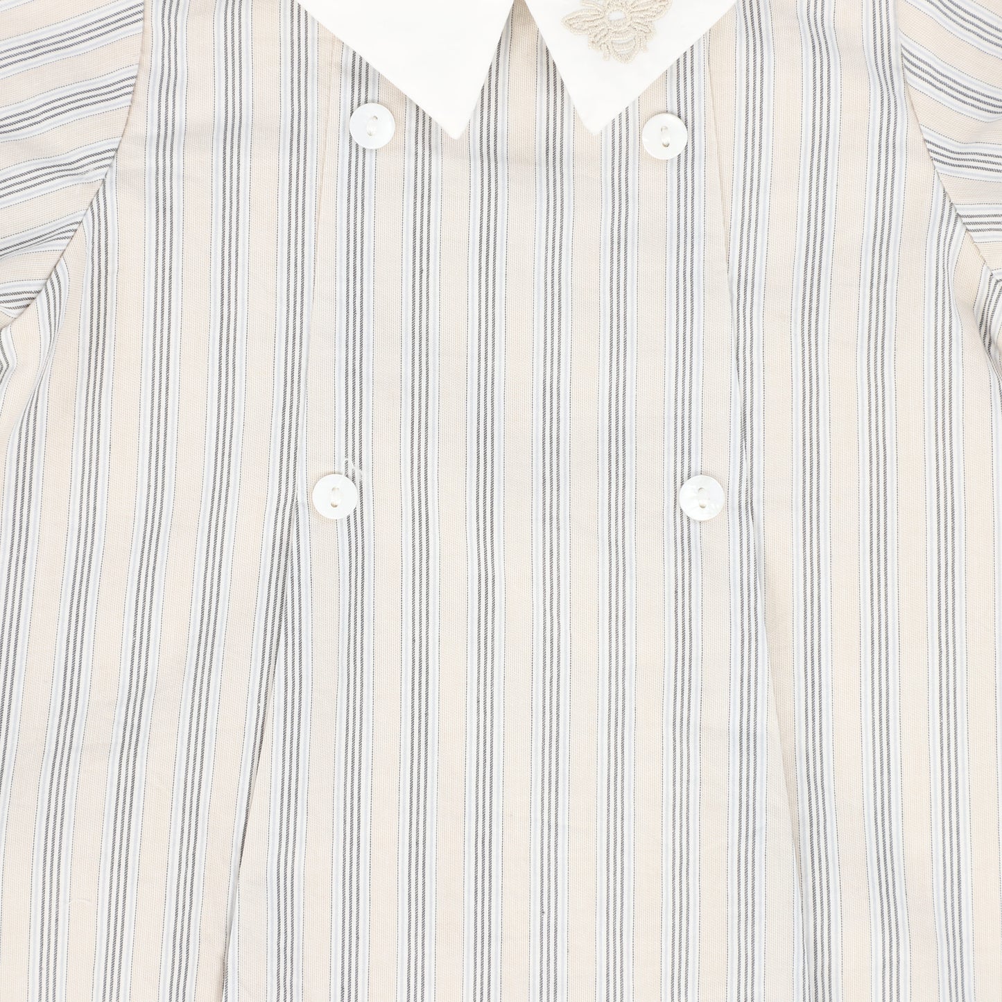 LE BOURDON BEIGE DOUBLE STRIPE BUTTON PLEAT ROMPER