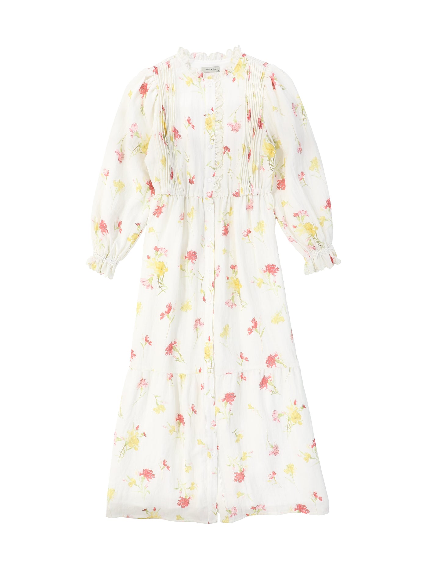 VALENTINA IVORY PETITE FLORAL PUFF SLEEVE DRESS [FINAL SALE]