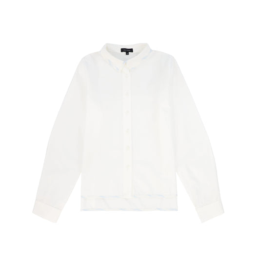 BAMBOO WHITE/BLUE STRIPE TRIM COLLAR BLOUSE