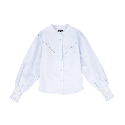 BAMBOO LIGHT BLUE STITCHED LINEN BLOUSE