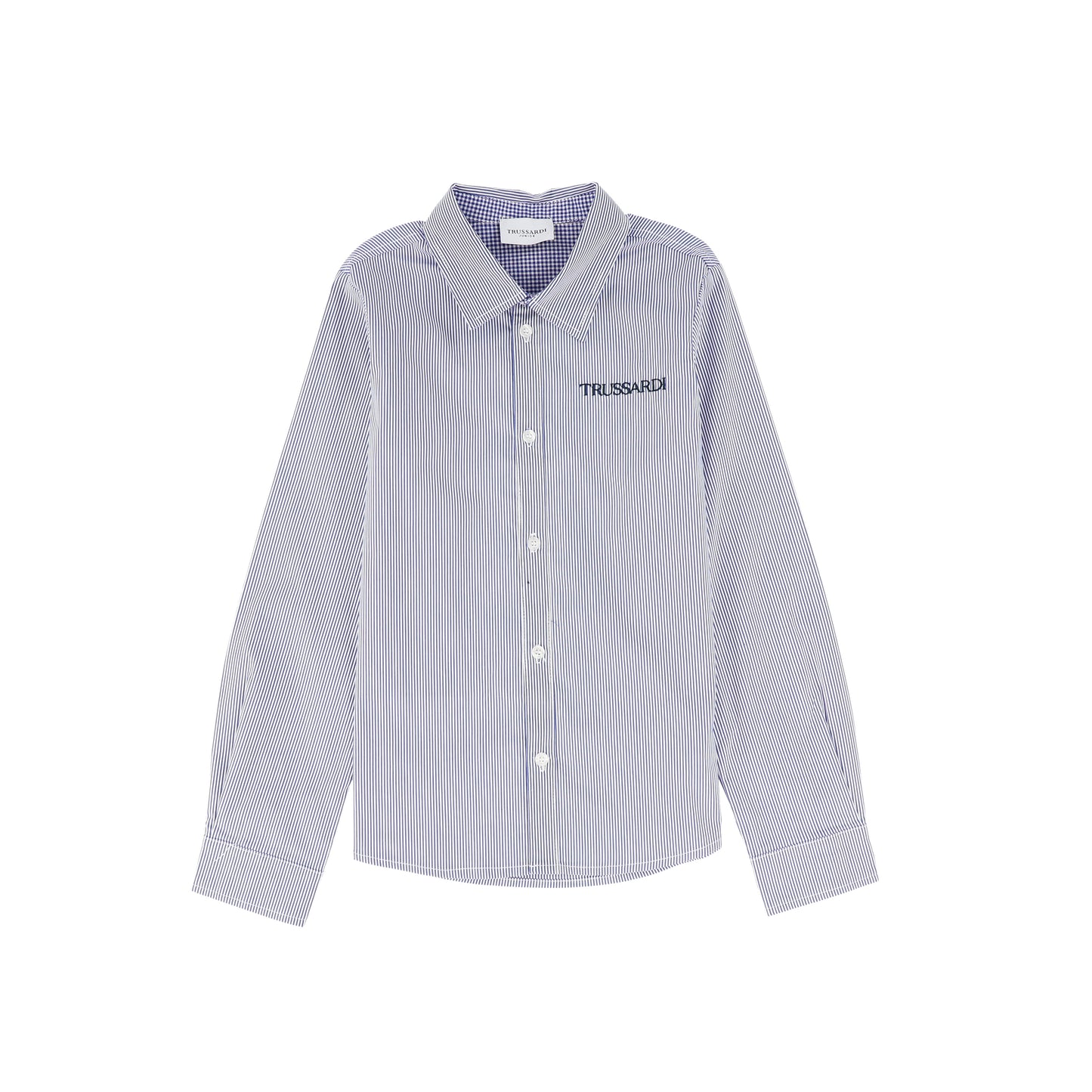 TRUSSARDI BLUE/WHITE STRIPED LOGO COLLAR SHIRT