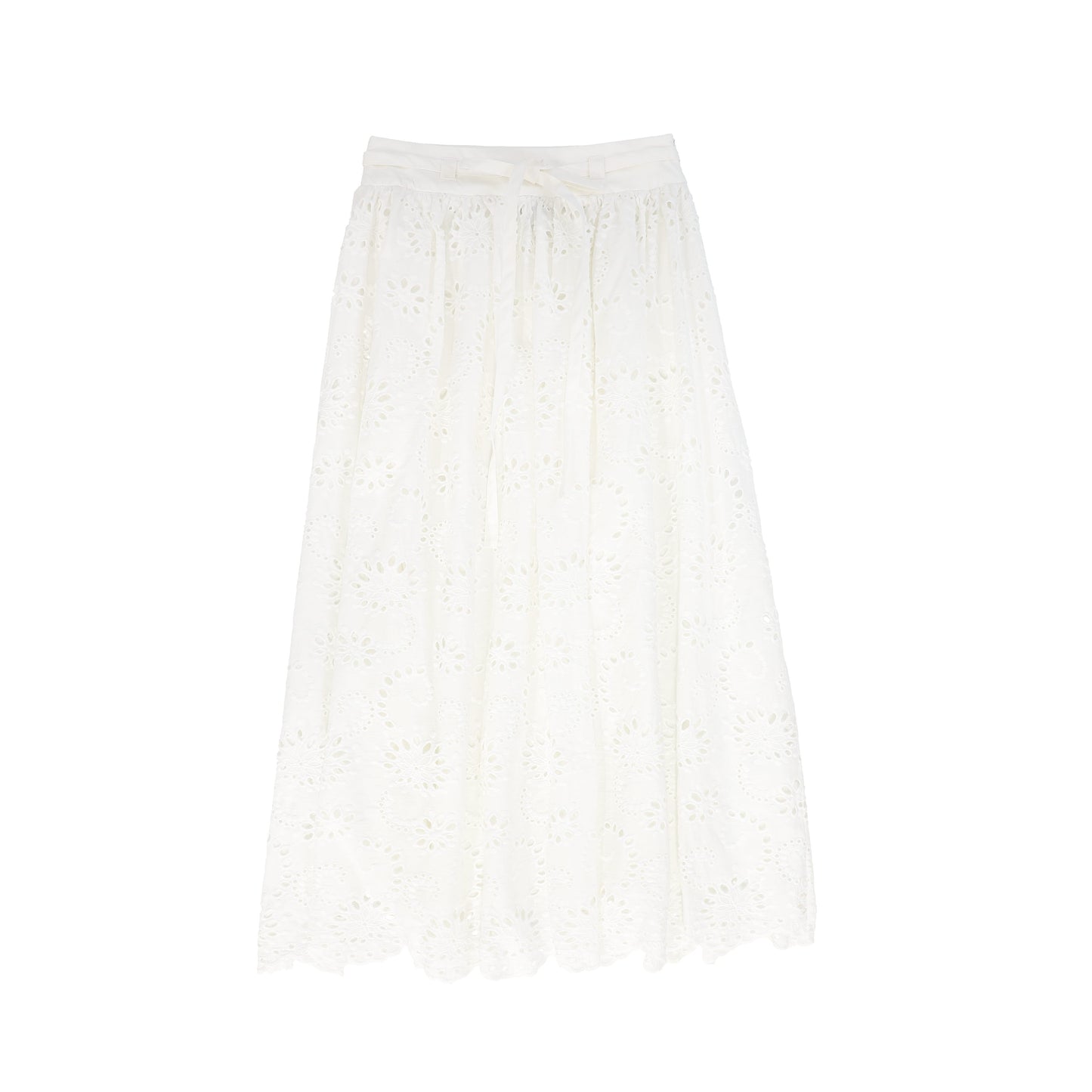 VALENTINA WHITE EYELET WAISTED MIDI SKIRT