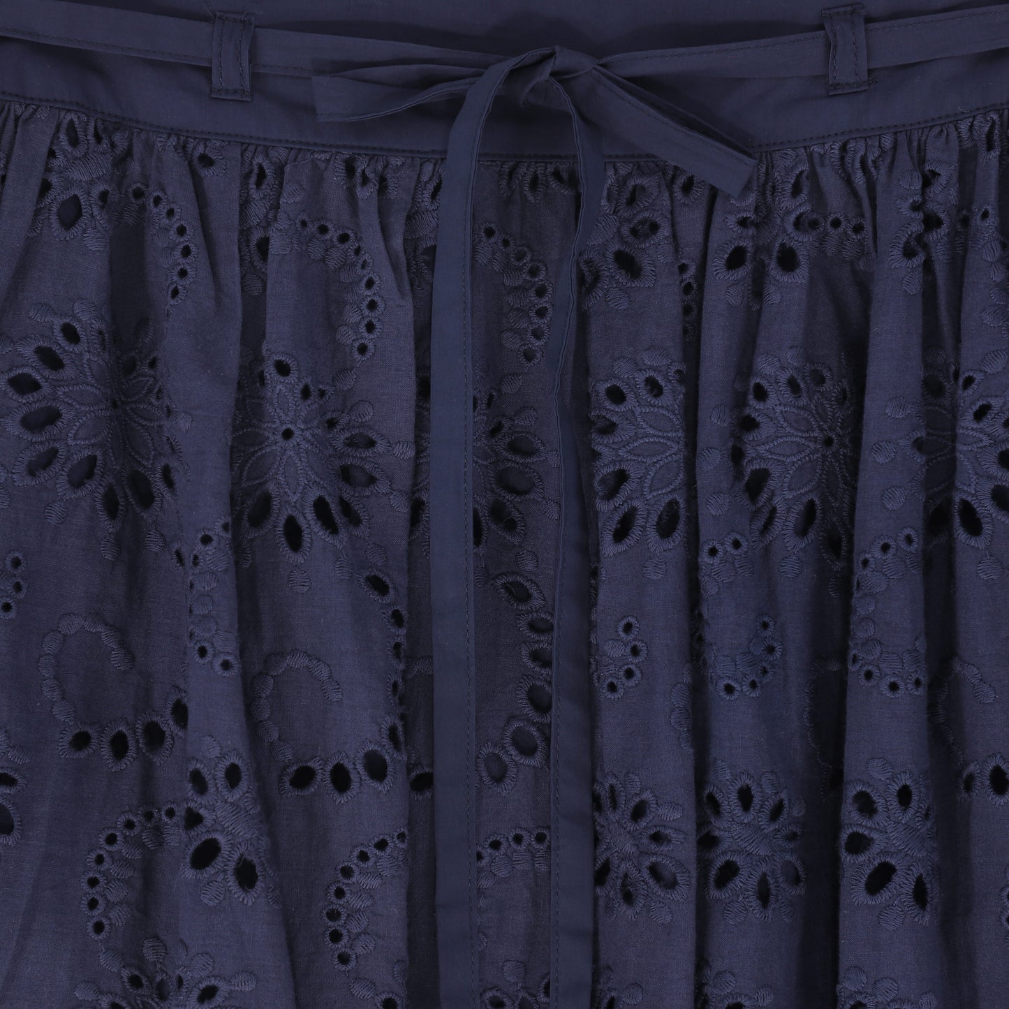 VALENTINA NAVY EYELET WAISTED MIDI SKIRT