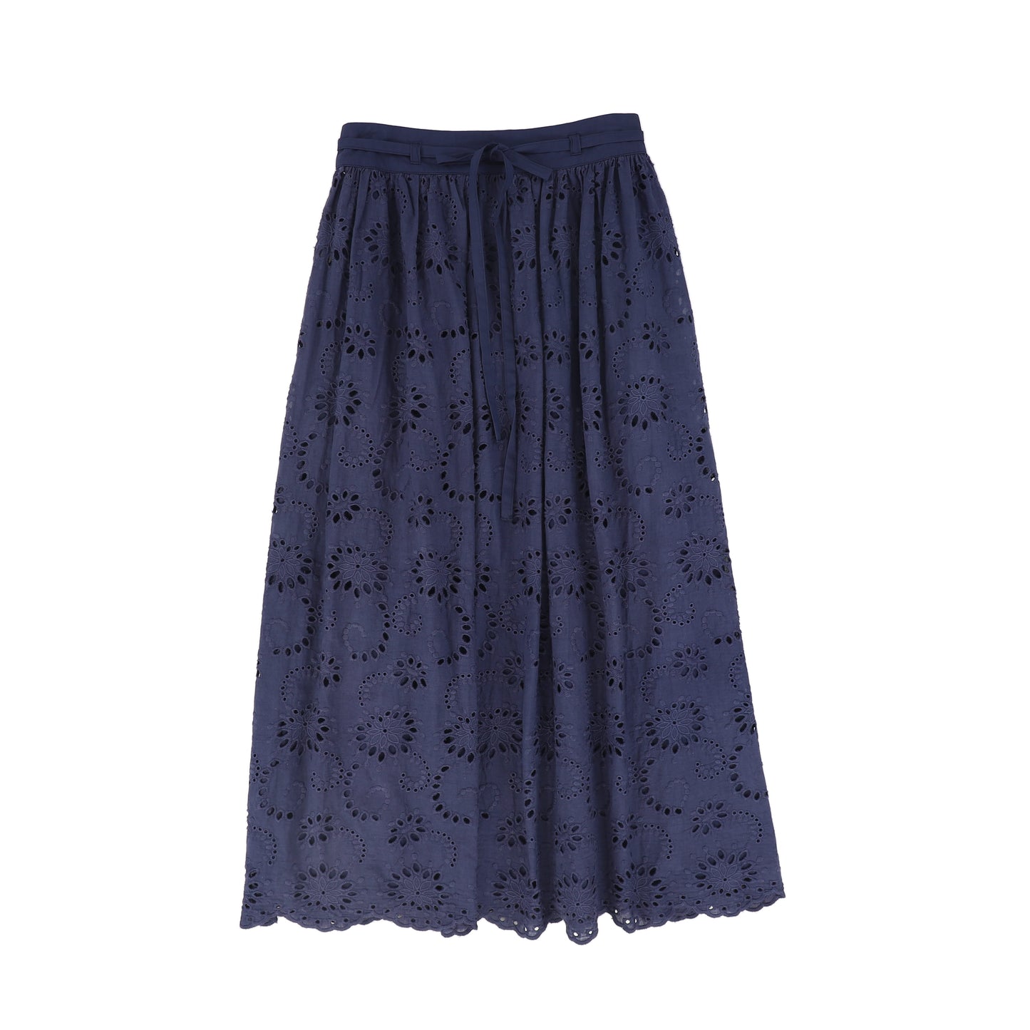 VALENTINA NAVY EYELET WAISTED MIDI SKIRT