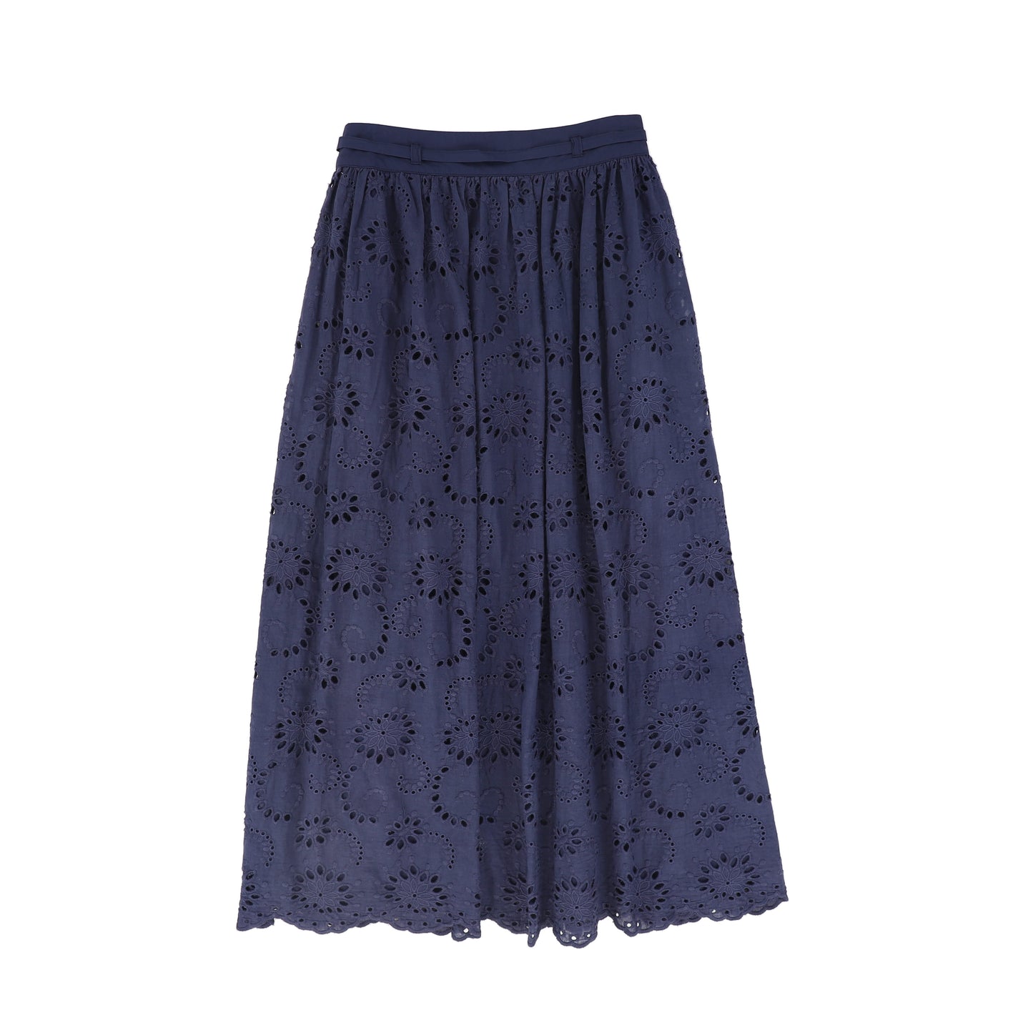 VALENTINA NAVY EYELET WAISTED MIDI SKIRT