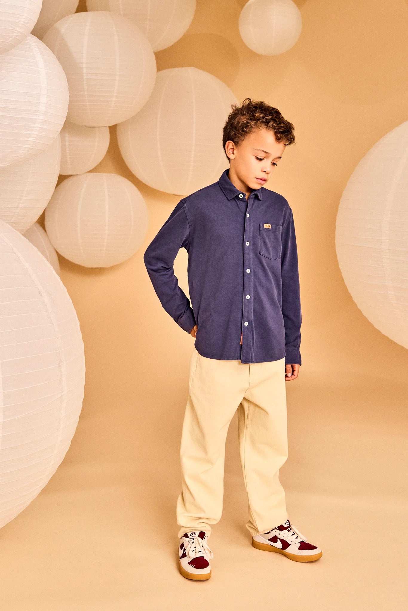 A076 NAVY PIQUE COLLAR SHIRT