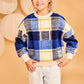 A076 BLUE/BEIGE PLAID SWEATER