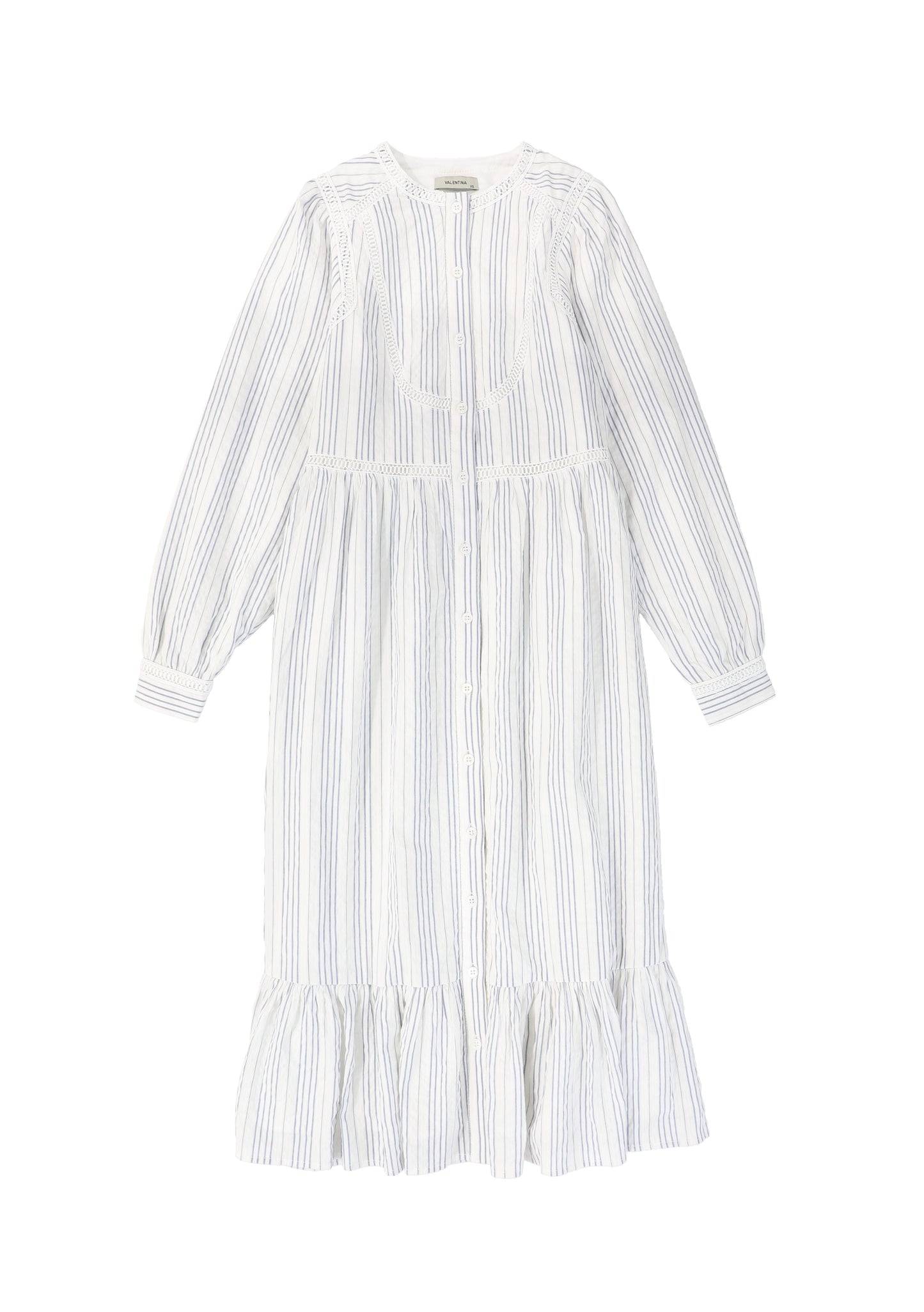 VALENTINA LIGHT BLUE STRIPED LACE TRIM DRESS