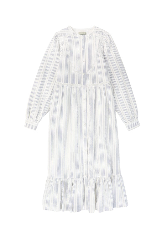 VALENTINA LIGHT BLUE STRIPED LACE TRIM DRESS