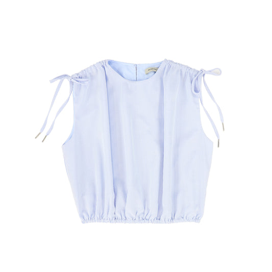 VALENTINA BLUE STRIPED LINEN BUBBLE BLOUSE