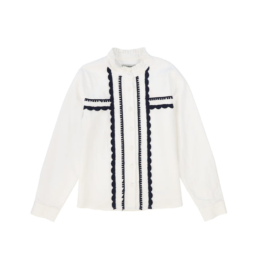 VALENTINA WHITE SCALLOP TRIMMED BLOUSE