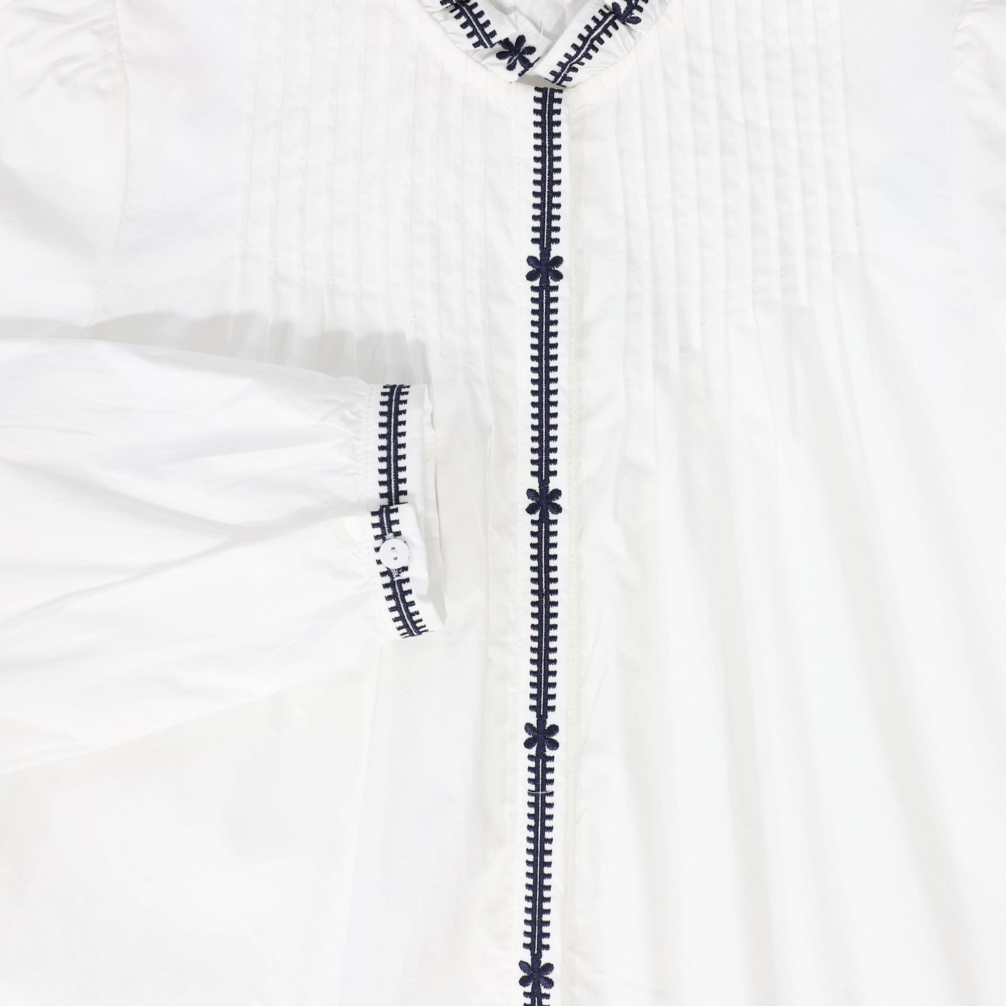 VALENTINA WHITE/NAVY EMBROIDERED TRIM BLOUSE