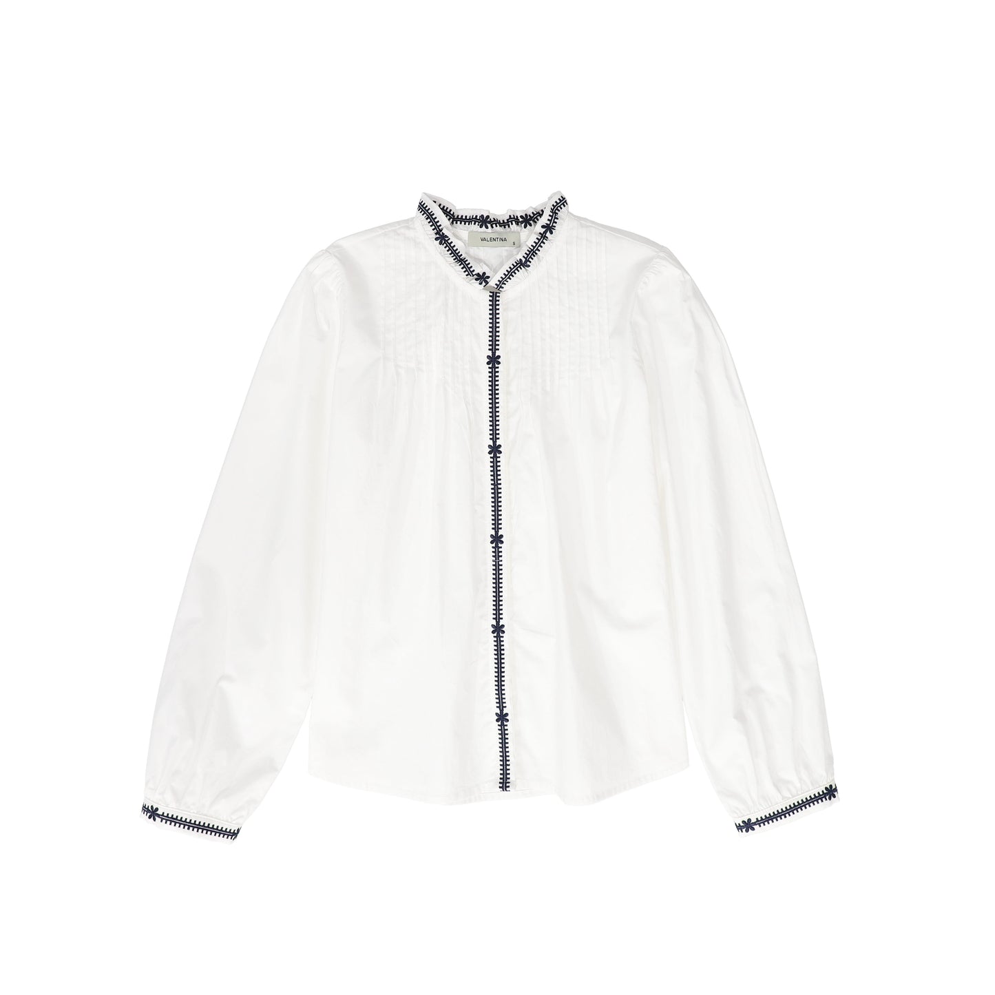 VALENTINA WHITE/NAVY EMBROIDERED TRIM BLOUSE
