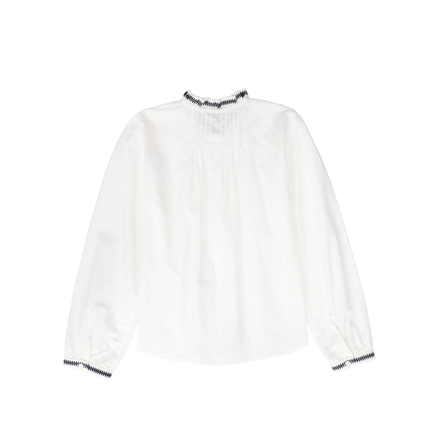 VALENTINA WHITE/NAVY EMBROIDERED TRIM BLOUSE