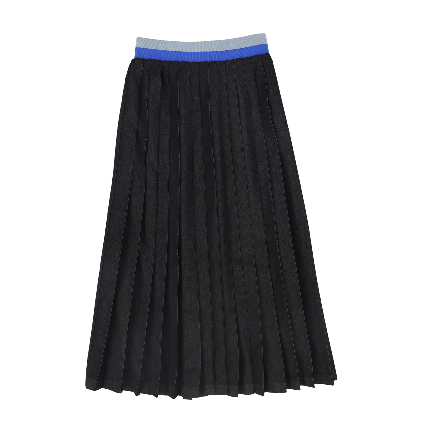VALENTINA BLACK DENIM PIQUE PLEAT MAXI SKIRT