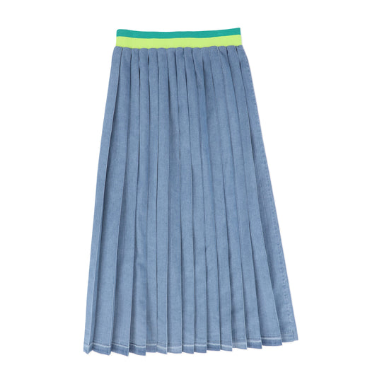VALENTINA BLUE DENIM PIQUE PLEAT MAXI SKIRT