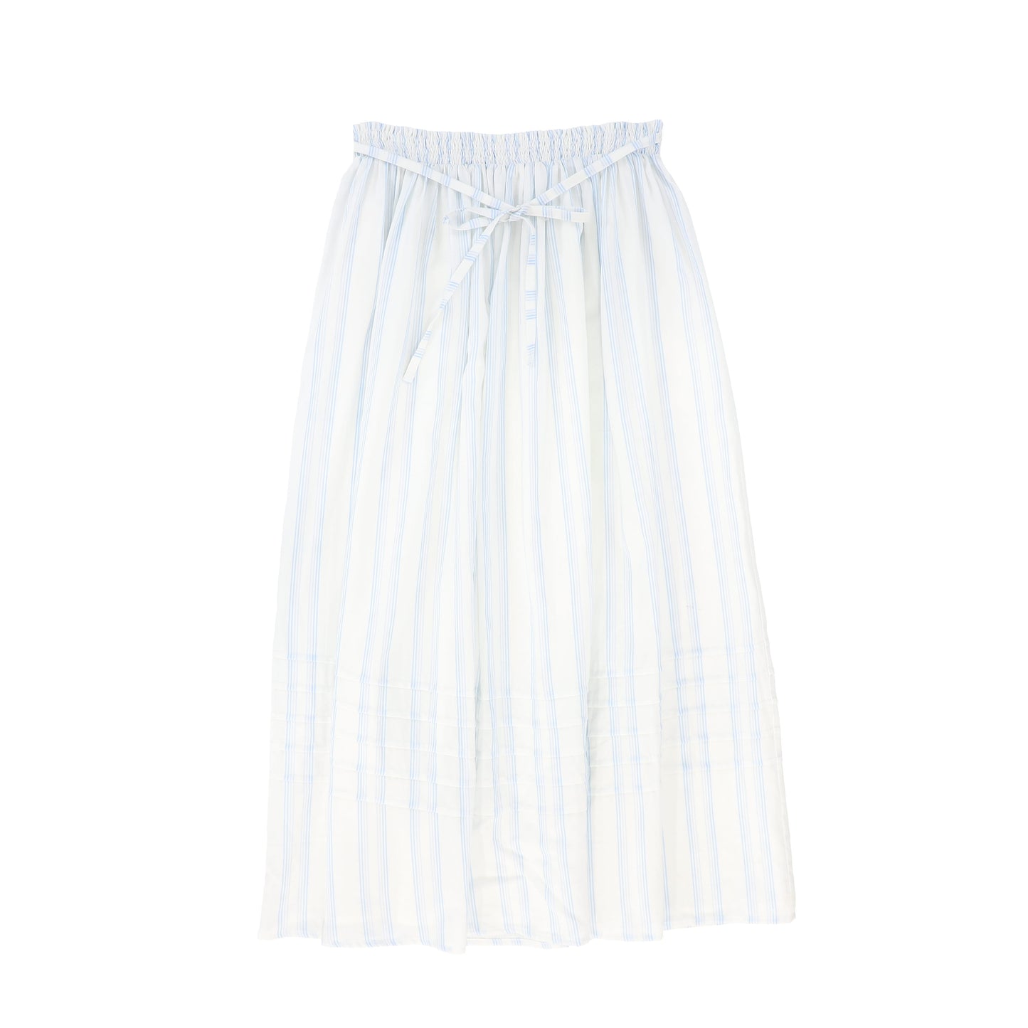 BAMBOO WHITE/BLUE LINEN STRIPED BELTED SKIRT