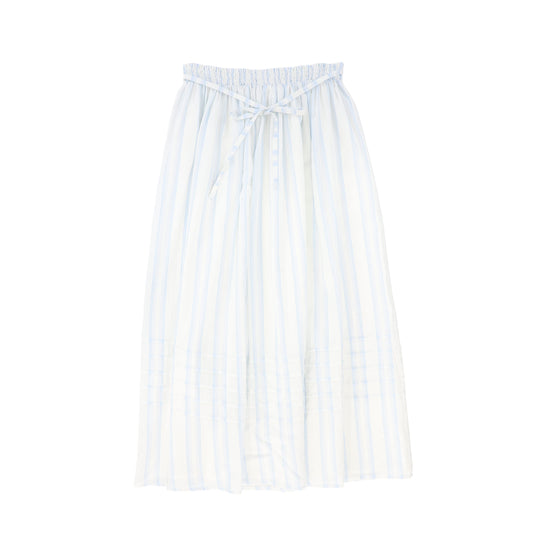 BAMBOO WHITE/BLUE LINEN STRIPED BELTED SKIRT