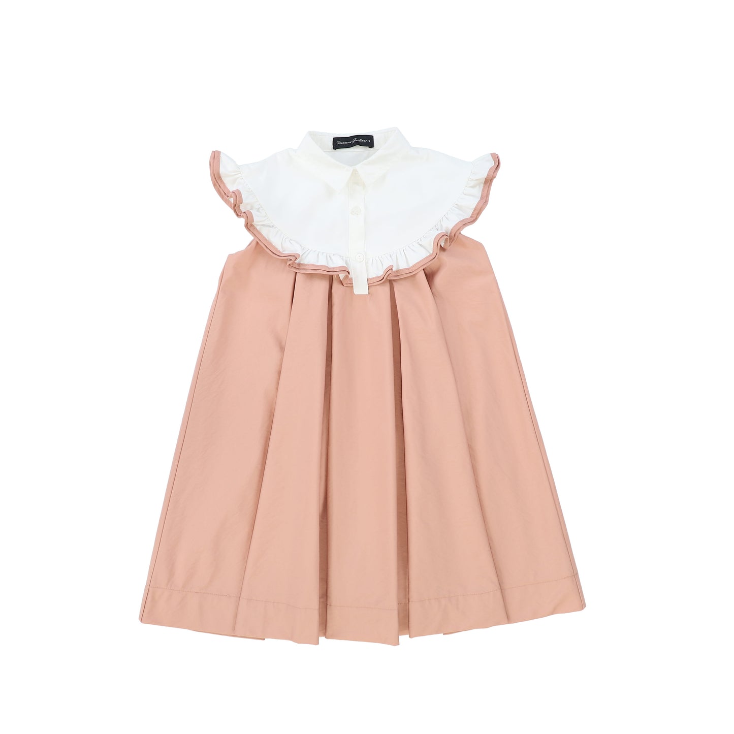 FRANCESCA GUILIANO WHITE/ SALMON PIPED RUFFLE TRIM COLLAR DRESS