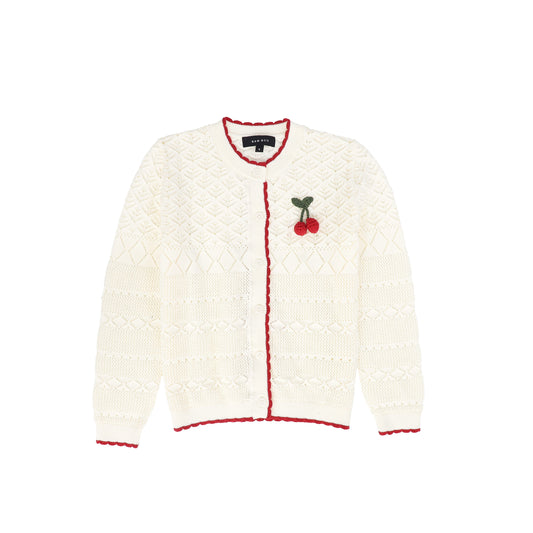 BAMBOO IVORY OPEN KNIT SCALLOP TRIM LS CARDIGAN