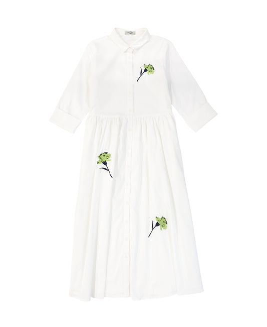 VALENTINA WHITE EMBROIDERED FLOWER SHIRT DRESS