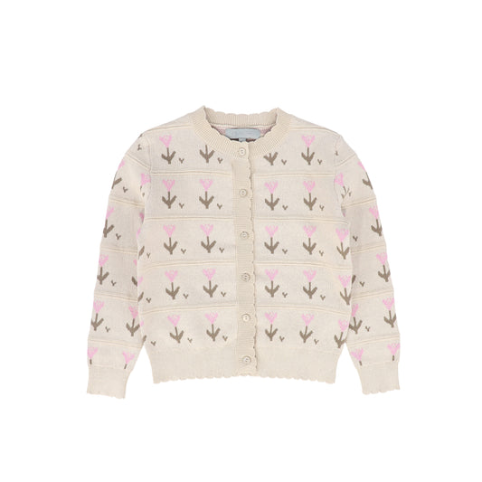 BACE COLLECTION BEIGE TULIP KNIT CARDIGAN