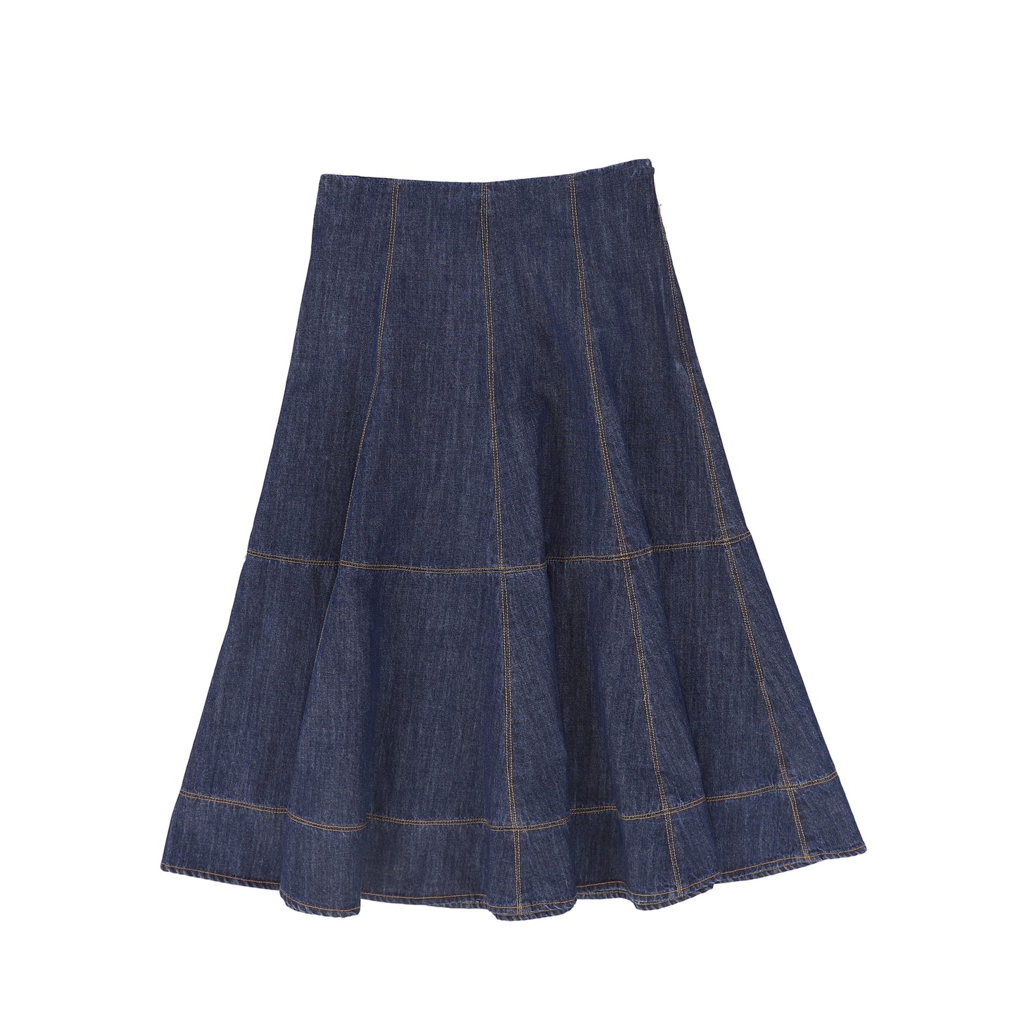 VALENTINA BLUE DENIM SEAM PANELED MAXI SKIRT