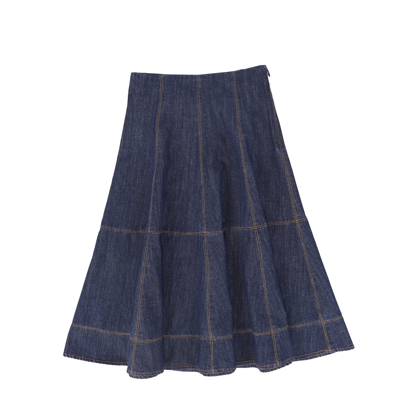 VALENTINA BLUE DENIM SEAM PANELED MAXI SKIRT