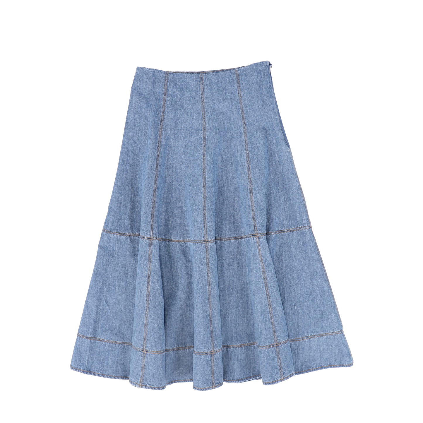 VALENTINA LIGHT BLUE DENIM SEAM PANELED MAXI SKIRT