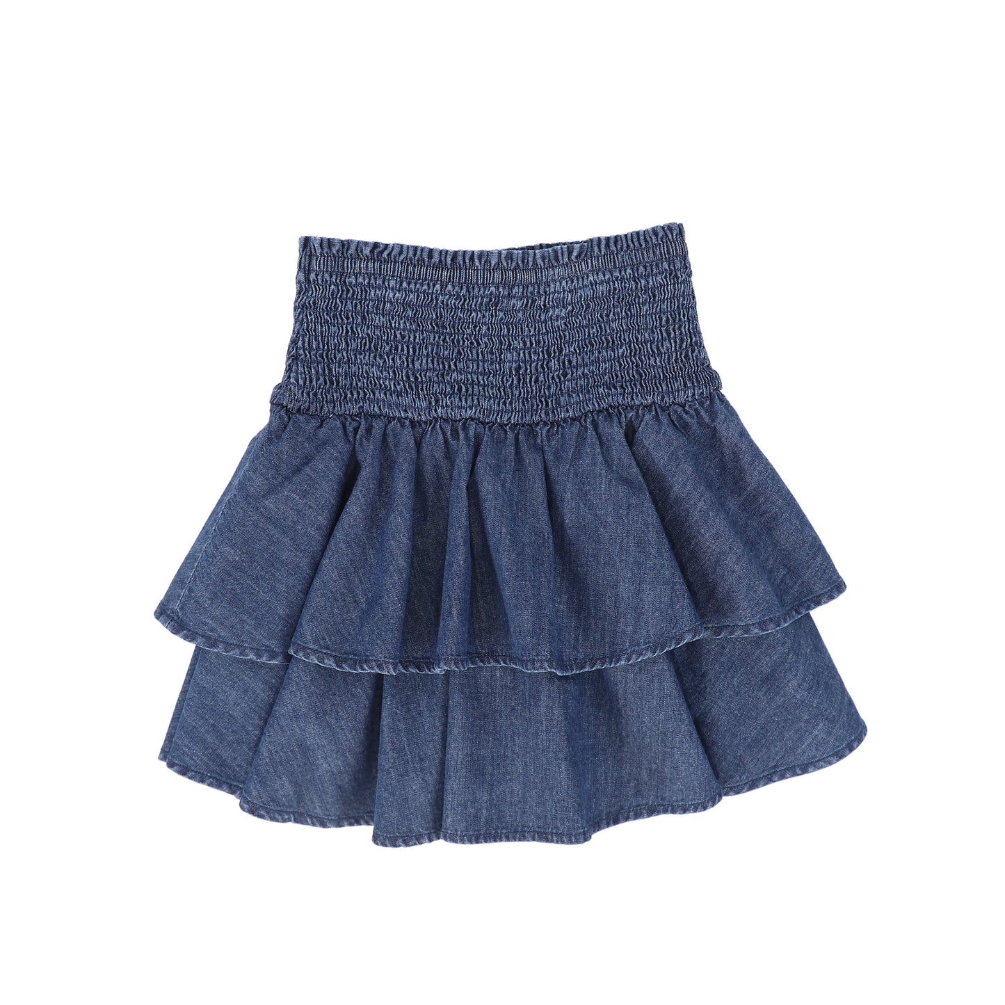 BAMBOO BLUE DENIM SMOCK TIERED SKIRT