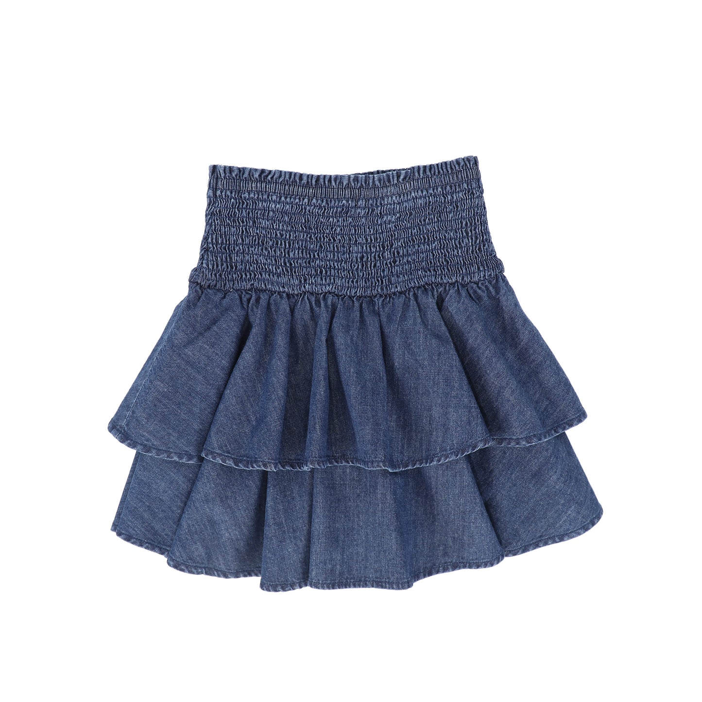 BAMBOO BLUE DENIM SMOCK TIERED SKIRT