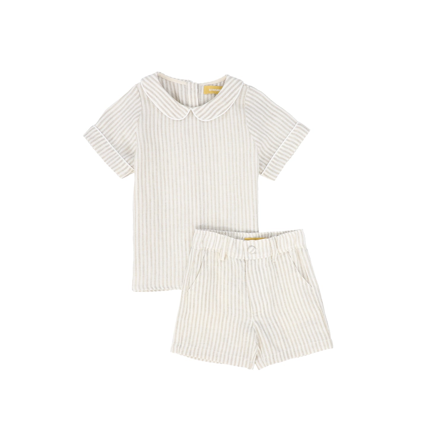 LE BOURDON TAN LINEN PIPED COLLAR SET