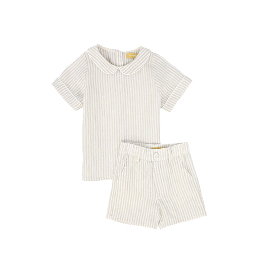 LE BOURDON TAN LINEN PIPED COLLAR SET