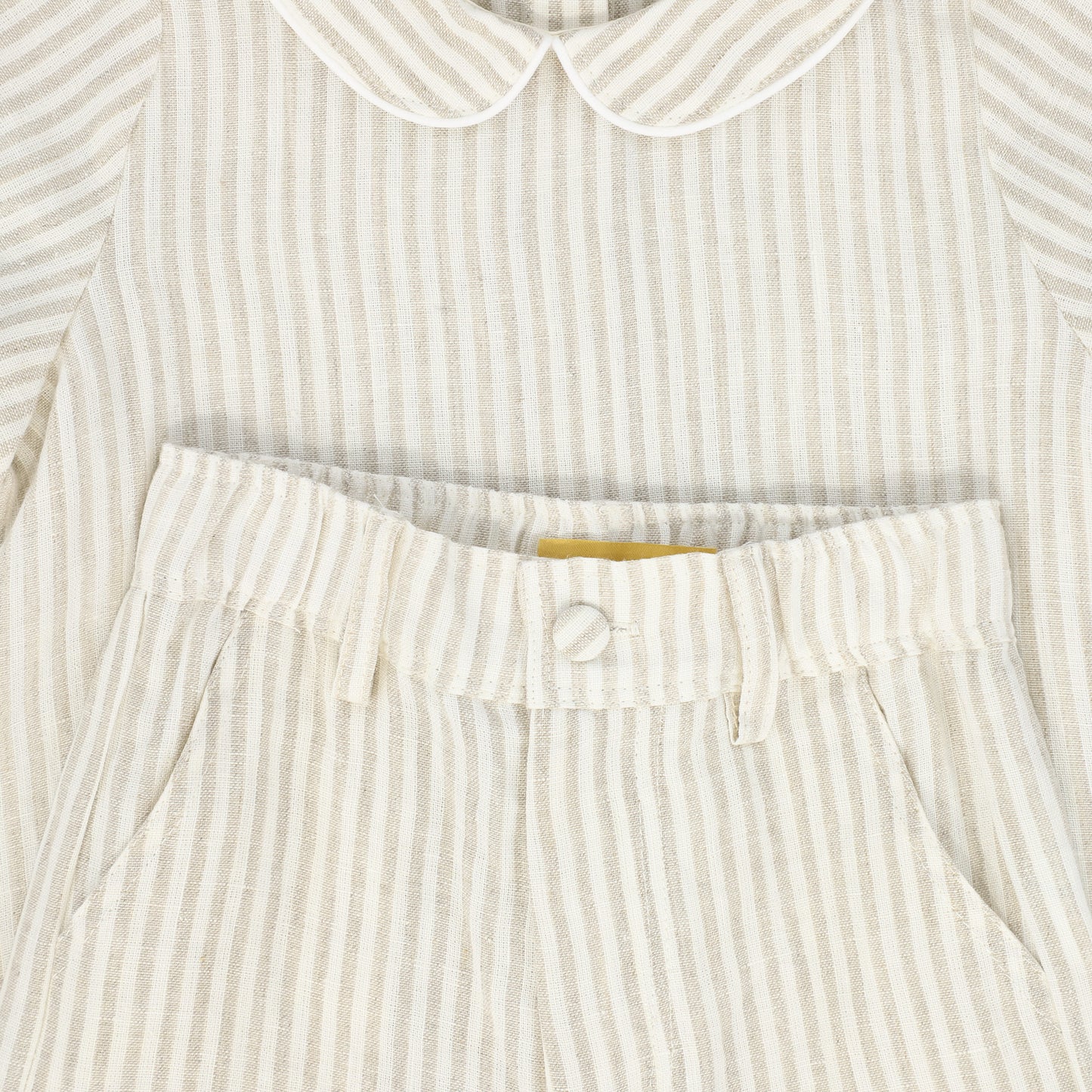 LE BOURDON TAN LINEN PIPED COLLAR SET