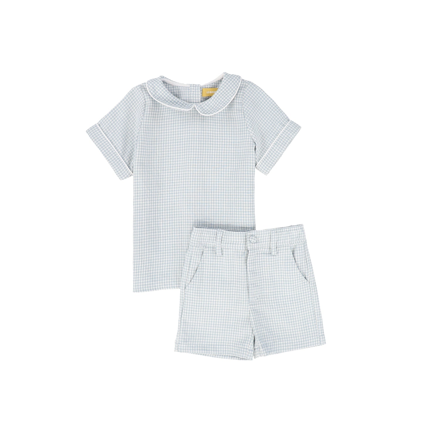 LE BOURDON BLUE LINEN PIPED COLLAR SET