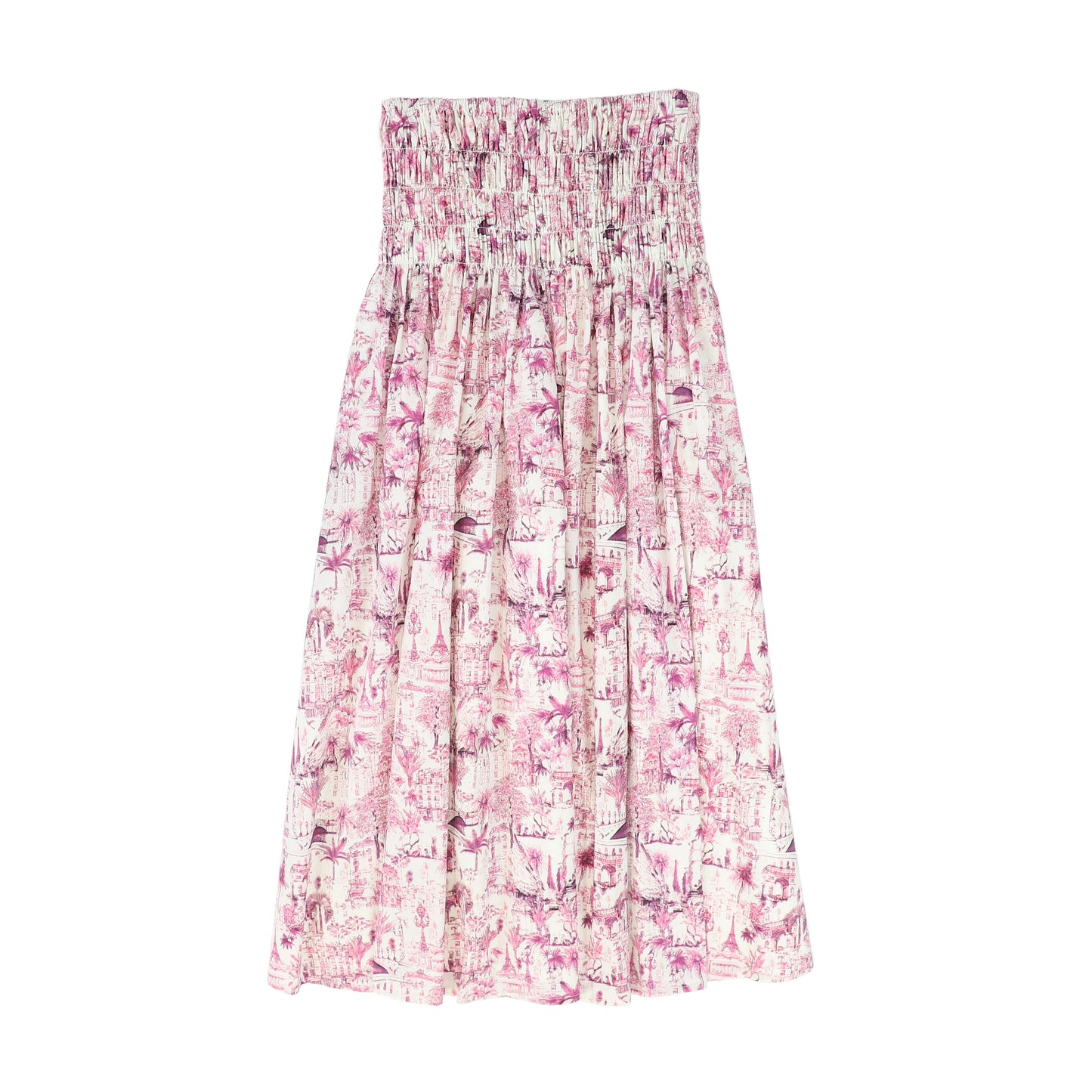 VALENTINA FUCHSIA PINK PRINTED SMOCKED WAIST SKIRT