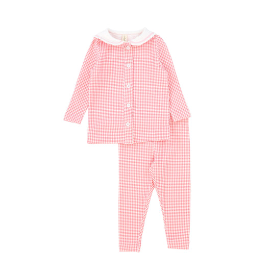 BEBE JOLEE FUCHSIA PINK GINGHAM COLLAR PAJAMA SET