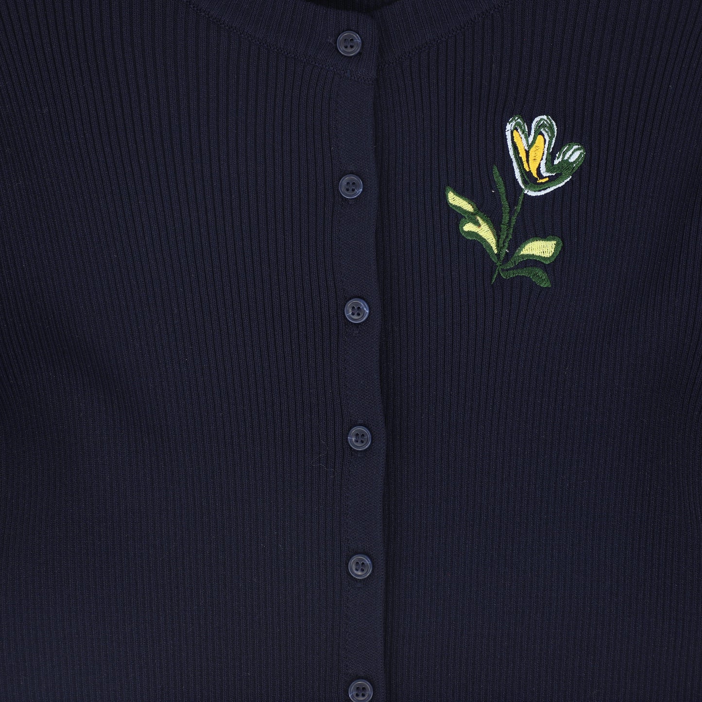 VALENTINA NAVY RIBBED KNIT EMBROIDERED CARDIGAN