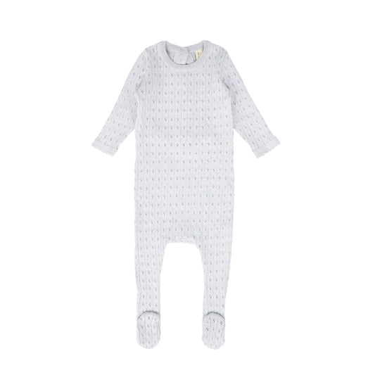 BEBE JOLEE LIGHT BLUE KNIT COLLARED POINTELLE FOOTIE