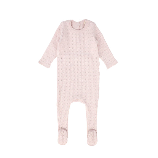 BEBE JOLEE PINK KNIT COLLARED POINTELLE FOOTIE