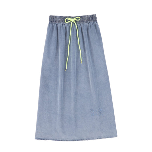 BACE COLLECTION LIGHT BLUE DENIM ROPE STRING MAXI SKIRT