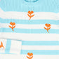 VALENTINA TEAL FLOWER EMBROIDERED STRIPE SWEATER