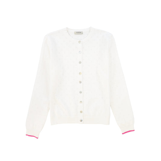 VALENTINA WHITE POINTELLE KNIT CARDIGAN