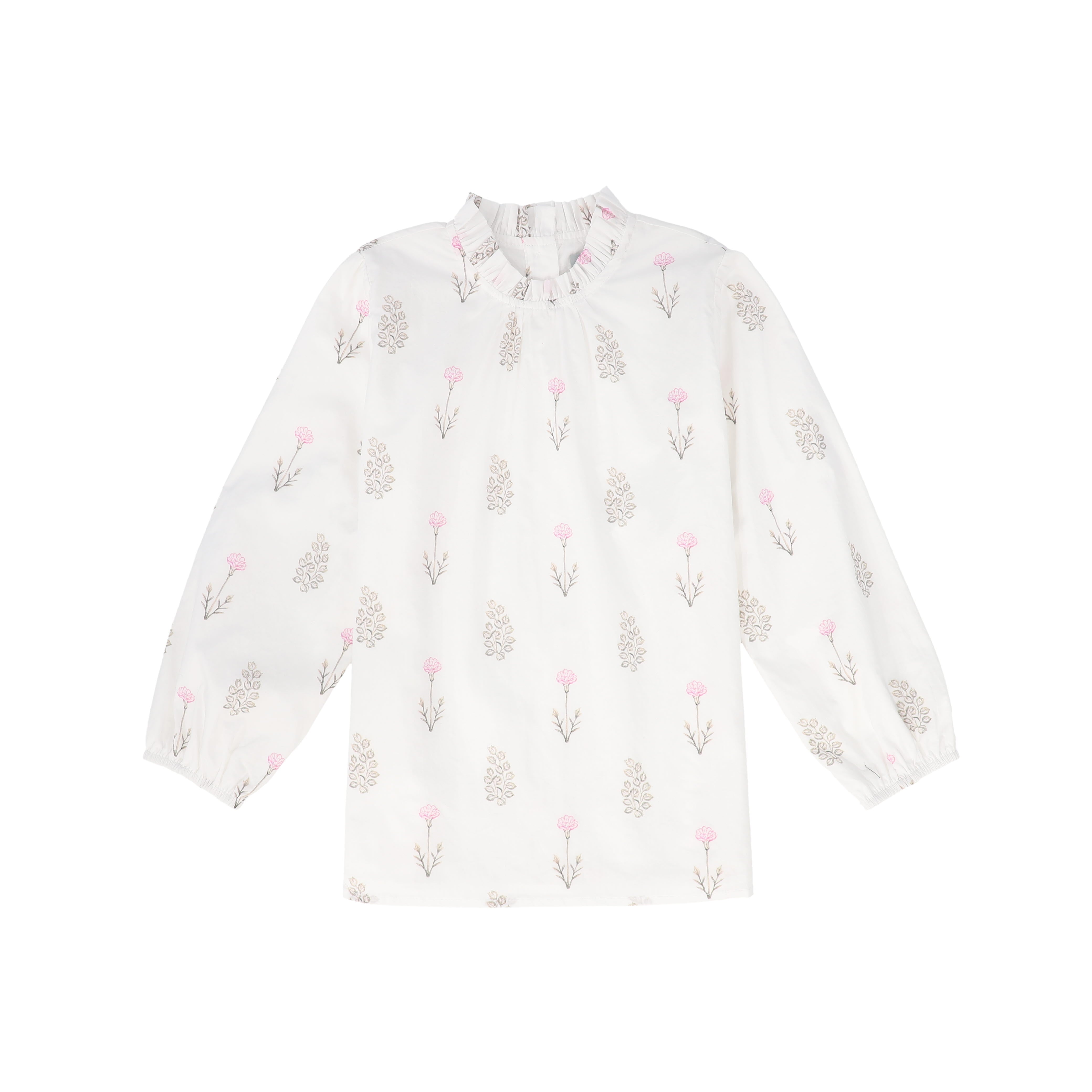 BACE COLLECTION BEIGE FLORAL SCATTERED GATHERED BLOUSE [FINAL SALE
