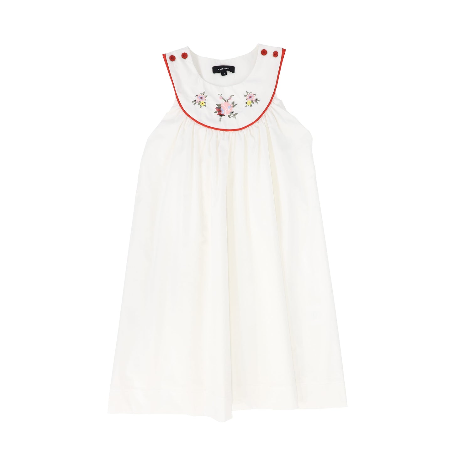 BAMBOO WHITE EMBROIDERED PIPED TRIM JUMPER