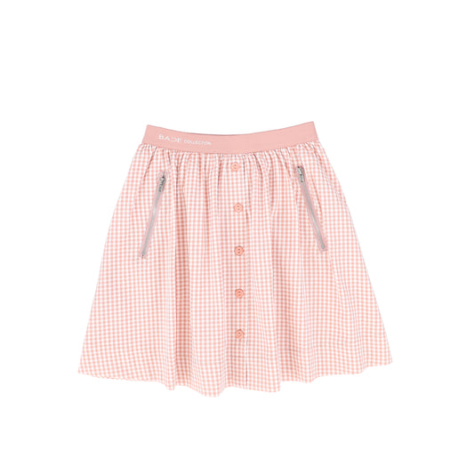 BACE COLLECTION PINK GINGHAM BUTTON FRONT SKIRT