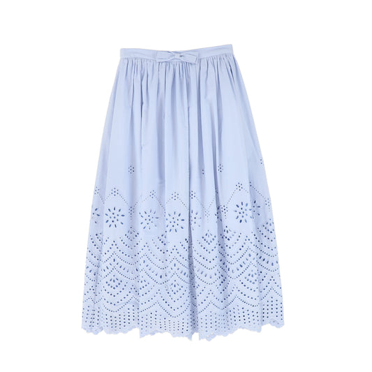 VALENTINA LIGHT BLUE EYELET DETAIL MIDI SKIRT
