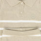 LE BOURDON TAN STRIPE TRIM KNIT SHORTS SET
